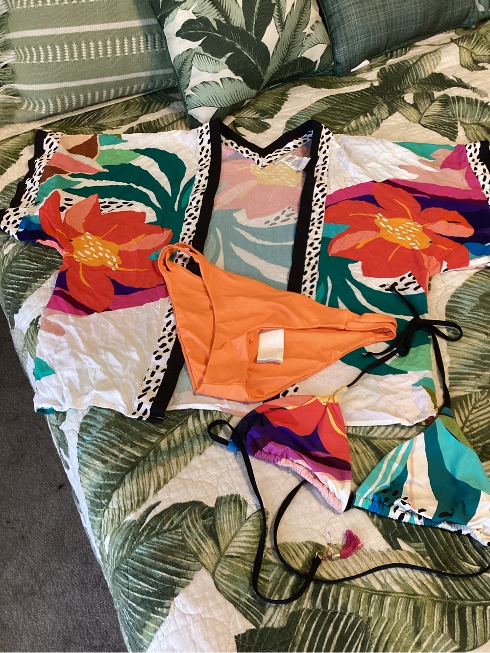 Women’s Floral Beach Cover-Up with Orange Bikini Set
